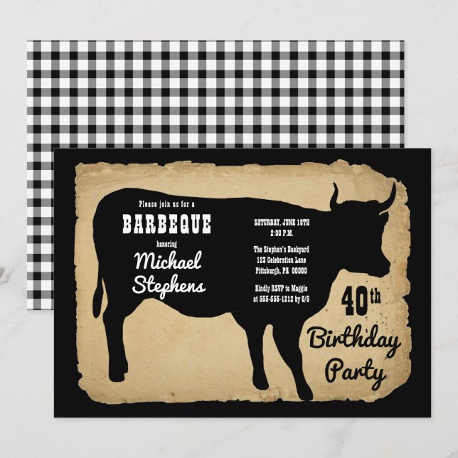 Rustic Country Cow 40th Birthday Party Barbeque Invitation (Front/Back)