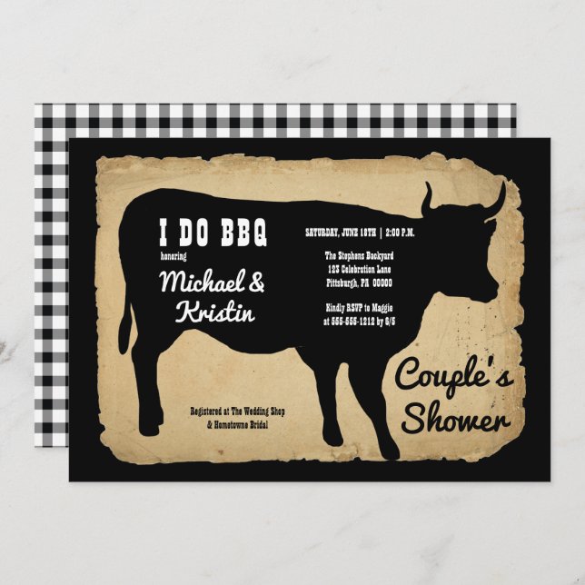 Rustic Country Cow Couple's Shower I DO BBQ  Invitation (Front/Back)