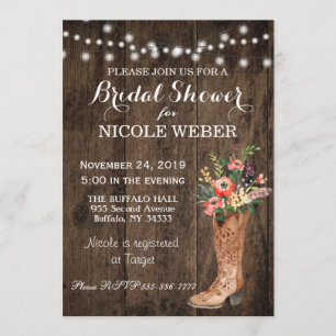 Rustic Country Cowboy Boot Bridal Shower Invite