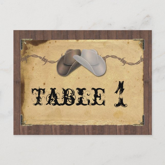 Rustic Country Cowboy Hats Barbed Table Number Postcard (Front)