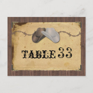 Rustic Country Cowboy Hats Barbed Table Number Postcard