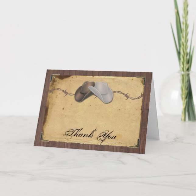 Rustic Country Cowboy Hats Barbed Wire Thank You Card (Front)