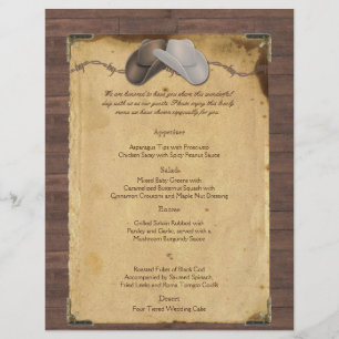 Rustic Country Cowboy Hats Wedding Menu