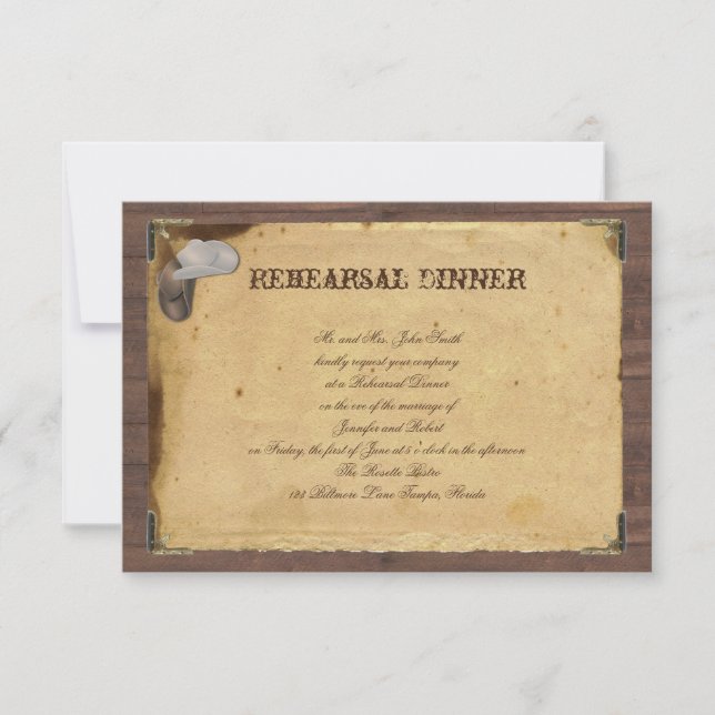 Rustic Country Cowboy Hats Wedding Rehearsal Invitation (Front)