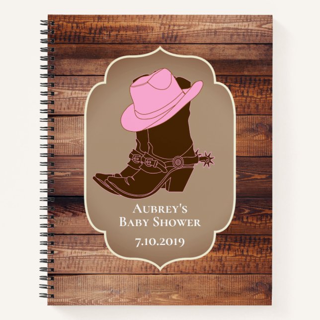 Rustic Country Cowgirl Boots & Hat Barn Wood Plank Notebook (Front)