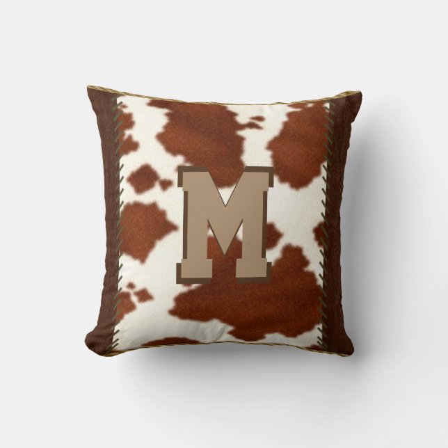 Rustic Country Cowhide Pillow (Front)