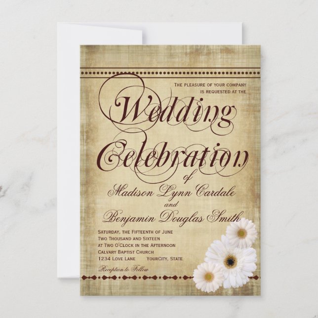 Rustic Country Daisies Vintage Wedding Invitations (Front)