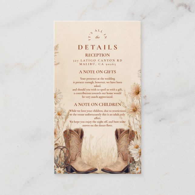 Rustic Country Daisy Boots Wedding Enclosure Card (Front)