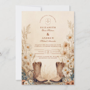 Rustic Country Daisy Boots Wedding Invitation