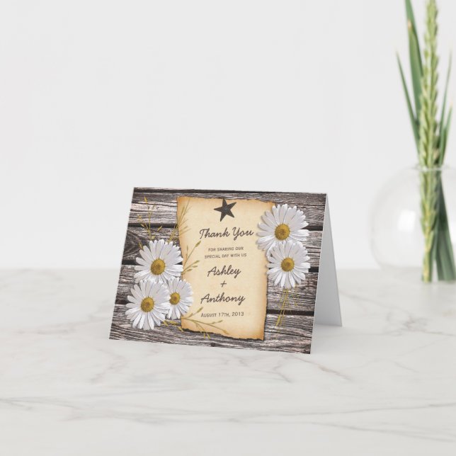 Rustic Country Daisy Floral Wedding Thank You Card (Front)