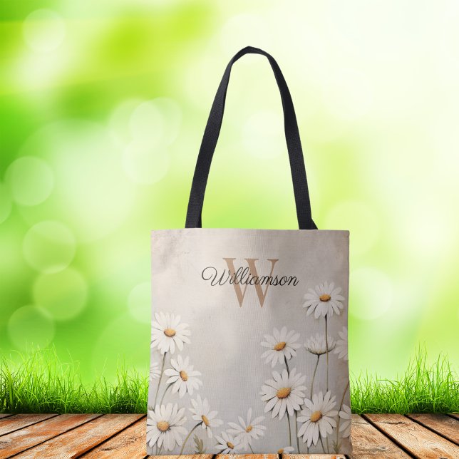 Rustic Country Daisy Monogram  Tote Bag (Creator Uploaded)