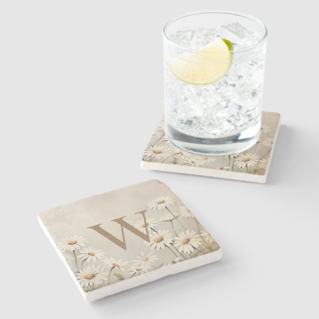 Rustic Country Daisy Welcome  Stone Coaster (Side)