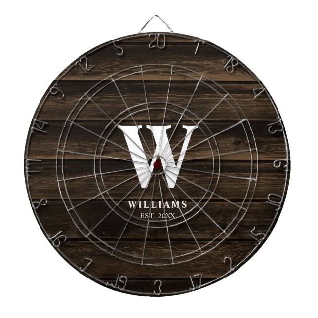 Rustic Country Dark Barn Wood Personalised Dartboard (Front)