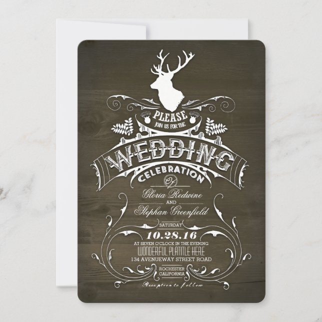 Rustic Country Deer Antlers Barn Wedding Invitation (Front)