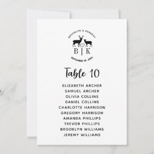 Rustic Country Deer Monogram Wedding Seating Chart Invitation