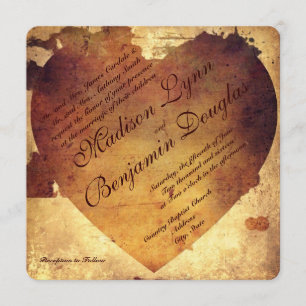 Rustic Country Distressed Heart Wedding Invitation