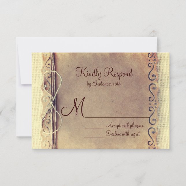Rustic Country Distressed Vintage Wedding RSVP (Front)