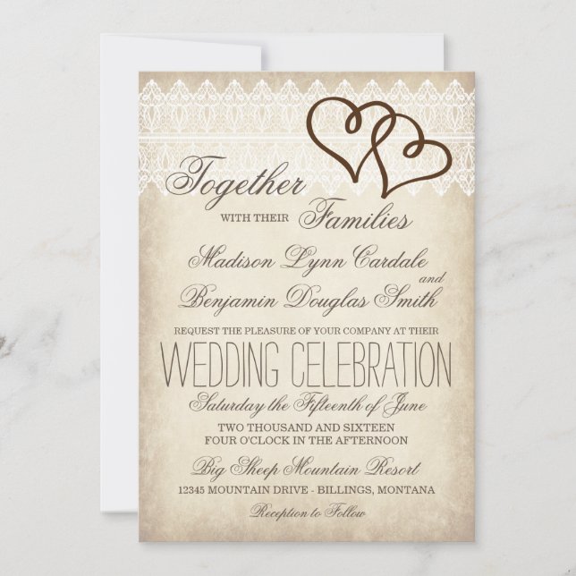 Rustic Country Double Hearts Wedding Invitations (Front)