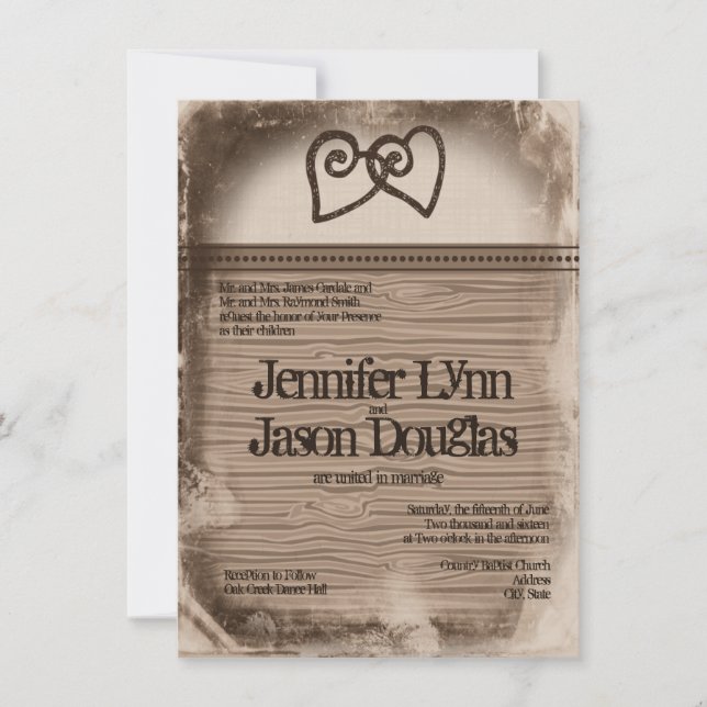 Rustic Country Double Hearts Wedding Invitations (Front)