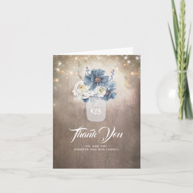 Rustic Country Dusty Blue Floral Wedding Thank You (Front)