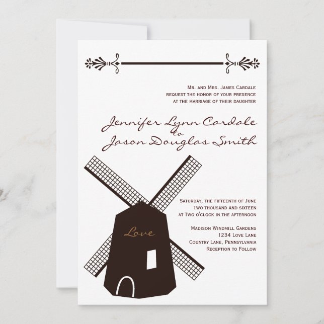 Rustic Country Dutch Windmill Wedding Invitations (Front)