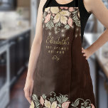 Rustic country elegant floral kitchen chef apron<br><div class="desc">Chef personalised vintage rustic chic kitchen apron featuring delicate blush pink, peachy cream, and sage green floral botanical wildflowers borders on a dark brown barn wood background with string lights. It can be a beautiful gift for your own kitchen or a keepsake personalised gift for someone special, anniversary, birthday, Christmas,...</div>