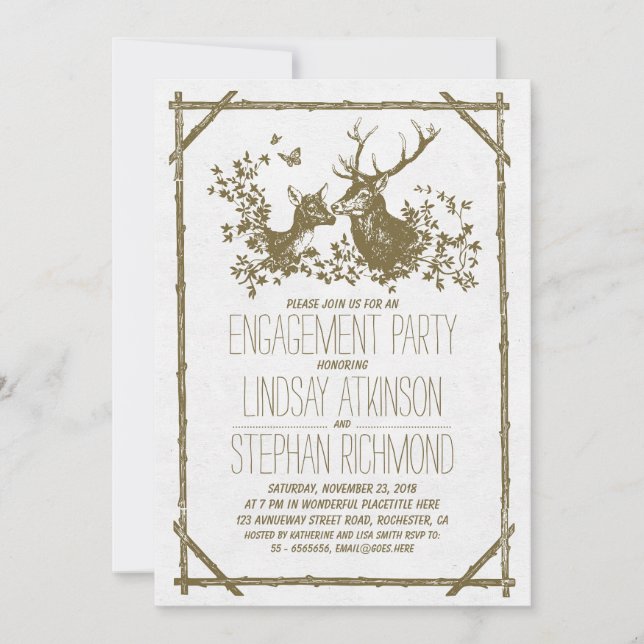 Rustic country engagement party invites with deer (Front)