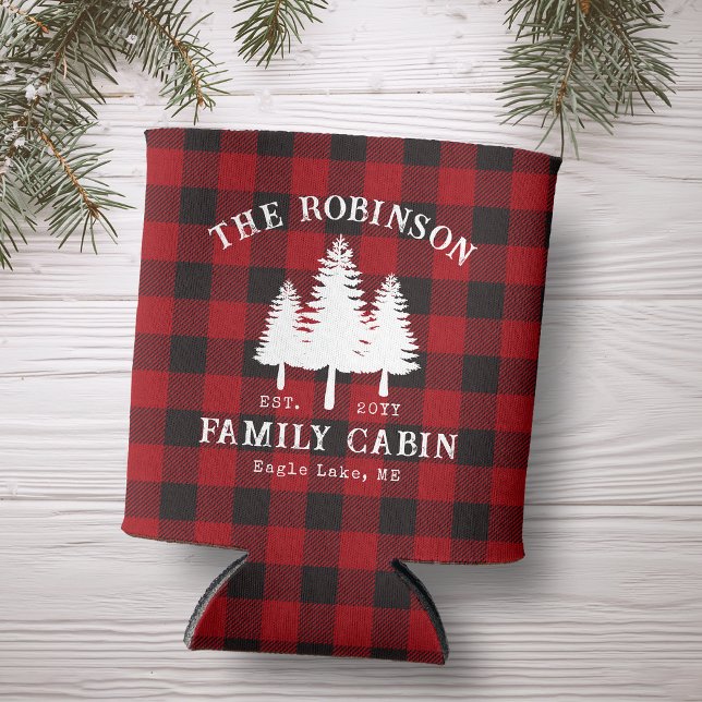 Rustic Country Family Cabin Tree Red Buffalo Plaid Can Cooler (Creator Uploaded)