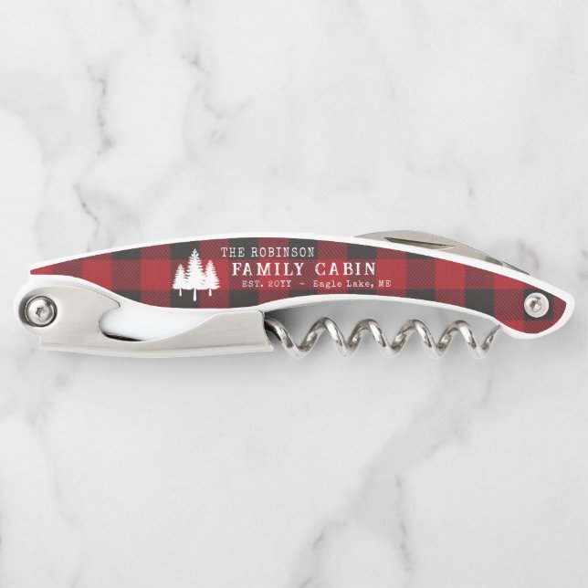 Rustic Country Family Cabin Tree Red Buffalo Plaid Corkscrew (Front)