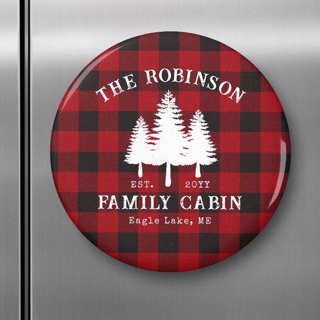 Rustic Country Family Cabin Tree Red Buffalo Plaid Magnet (Creator Uploaded)