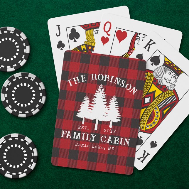 Rustic Country Family Cabin Tree Red Buffalo Plaid Playing Cards (Creator Uploaded)
