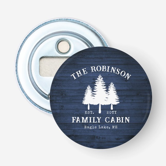 Rustic Country Family Cabin Trees Blue Wood Print Bottle Opener (Front)