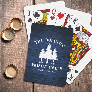 Rustic Country Family Cabin Trees Blue Wood Print Playing Cards