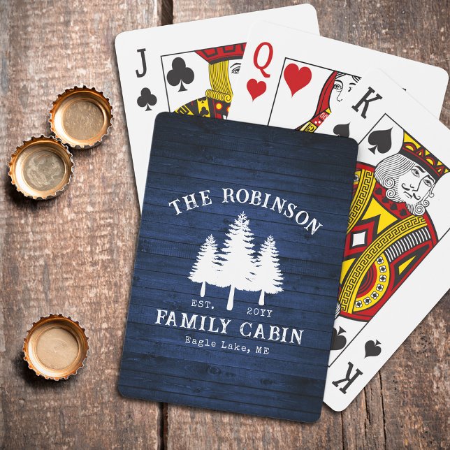 Rustic Country Family Cabin Trees Blue Wood Print Playing Cards (Creator Uploaded)