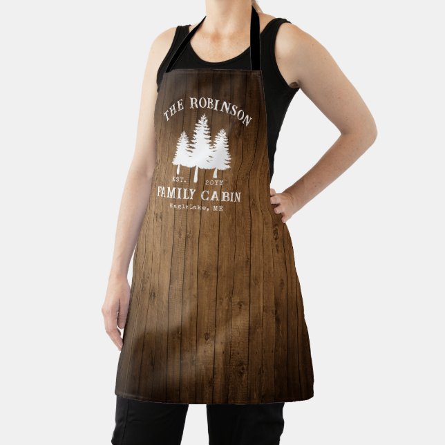 Rustic Country Family Cabin Trees Wood Plank Print Apron (Insitu)