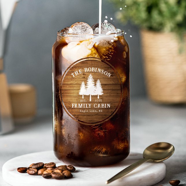 Rustic Country Family Cabin Trees Wood Plank Print Can Glass (Creator Uploaded)