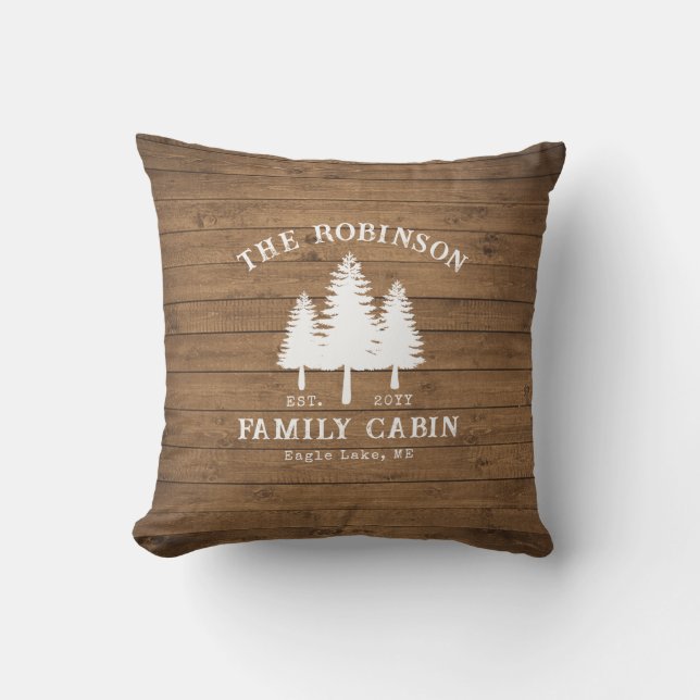 Rustic Country Family Cabin Trees Wood Plank Print Cushion (Front)