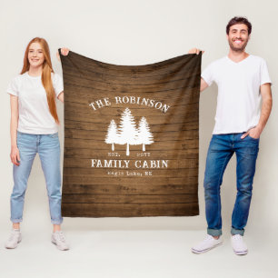 Rustic Country Family Cabin Trees Wood Plank Print Fleece Blanket