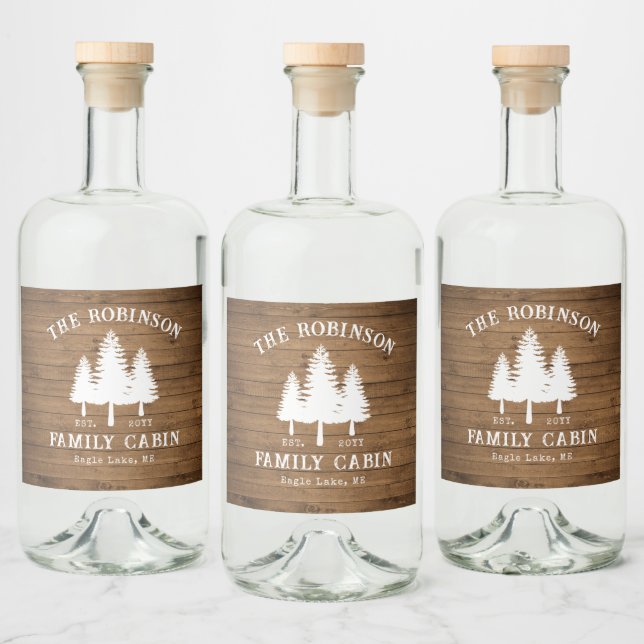 Rustic Country Family Cabin Trees Wood Plank Print Liquor Bottle Label (Bottles)