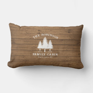 Rustic Country Family Cabin Trees Wood Plank Print Lumbar Cushion