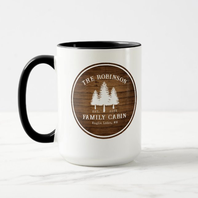 Rustic Country Family Cabin Trees Wood Plank Print Mug (Left)