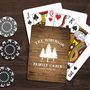 Rustic Country Family Cabin Trees Wood Plank Print Playing Cards
