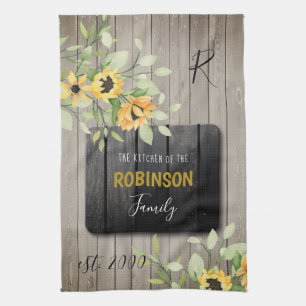 Rustic country family monogram name personalised tea towel