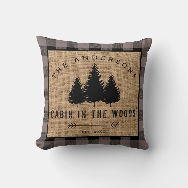 Rustic Country Family Name Cabin in the Woods Cushion (Front)