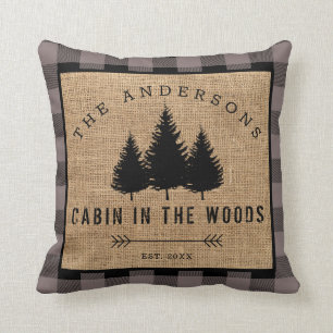 Rustic Country Family Name Cabin in the Woods Cushion