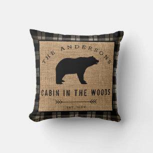 Rustic Country Family Name Cabin in the Woods Cushion