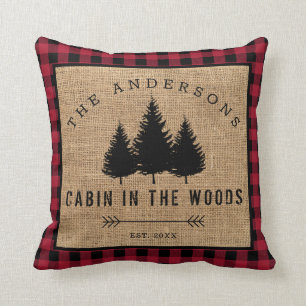 Rustic Country Family Name Cabin in the Woods Cushion