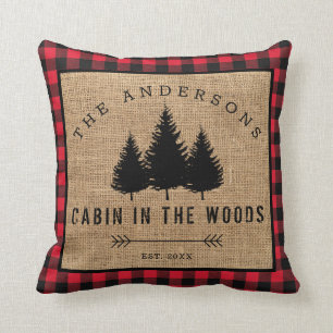 Rustic Country Family Name Cabin in the Woods Cushion