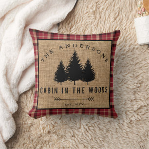 Rustic Country Family Name Cabin in the Woods Cushion