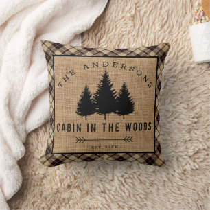 Rustic Country Family Name Cabin in the Woods Cushion